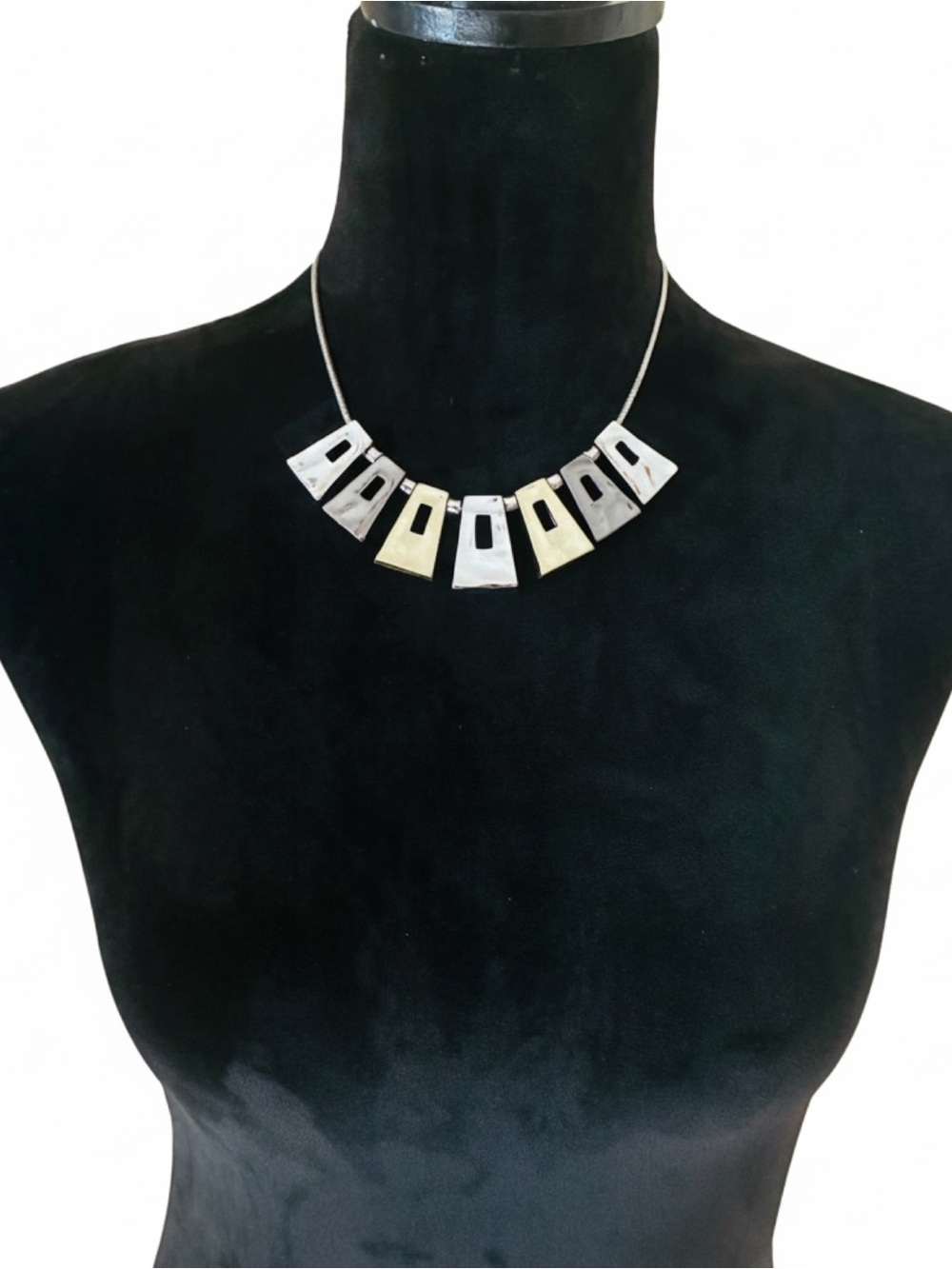 NEW NWOT Chico's Gold, Silver, Gunmetal Mixed Metal Geometric Pendant Necklace - Picture 3 of 4